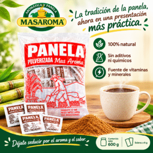 Panela Pulverizada Mas-Aroma Sobres de 6 grs Paca X 10 Paqtes x 100 Sobres